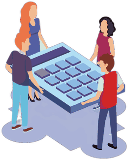 Illustration of a team working through calculations together