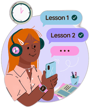 Illustration of a student following an online lesson