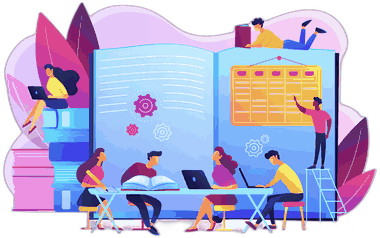 Illustration of students revising together